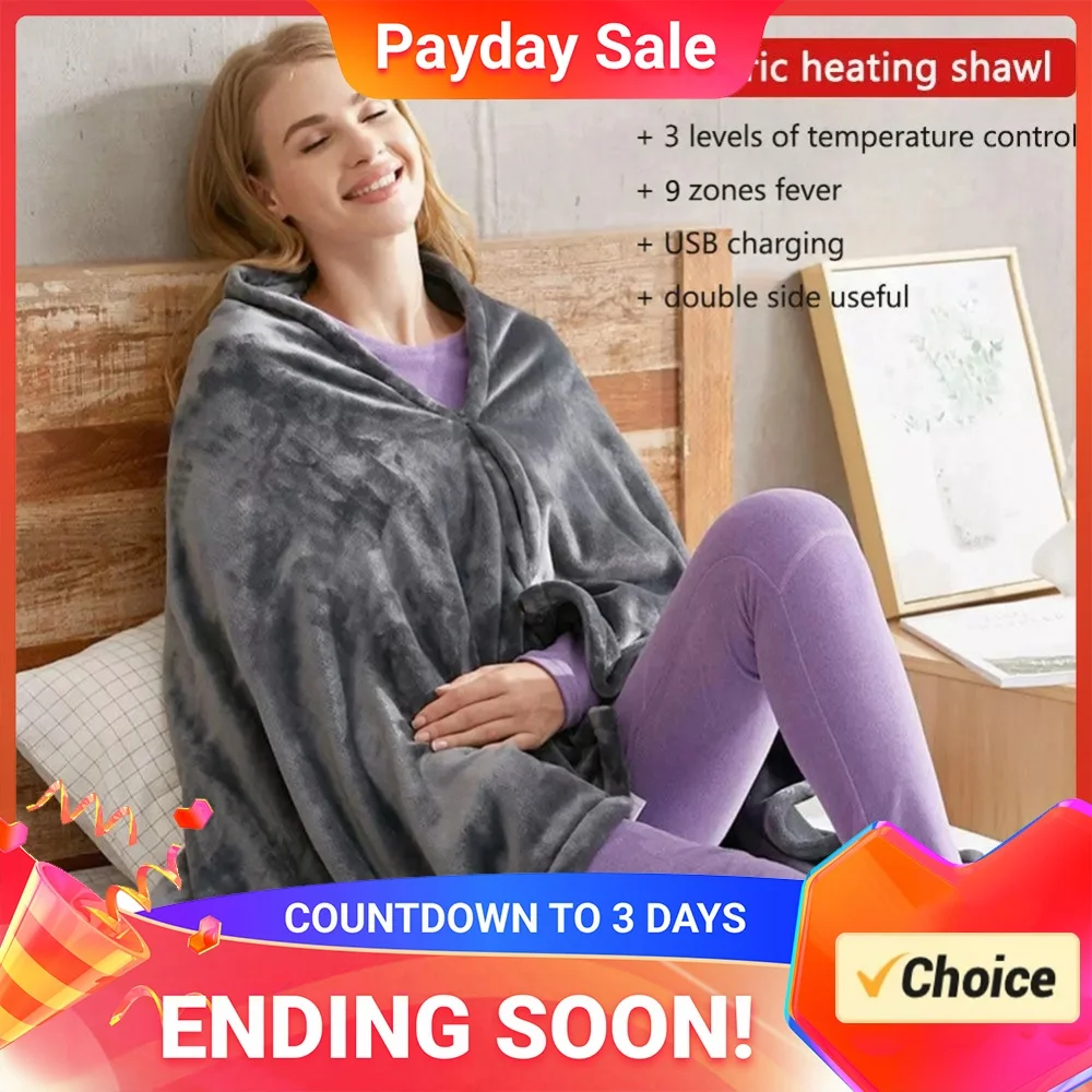 USB Heated Blanket Heated Blanket Shawl 3 Heating Level Heated Shawl Throw Blanket Fast Heating 9 Heated Areas for Autumn Winter