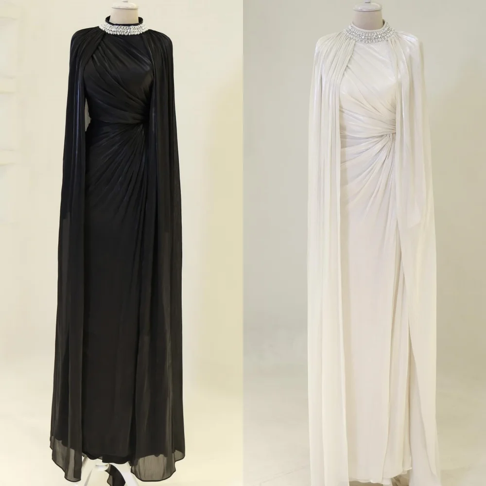 ชุดเดรสยาวคอสูงทรงตรงผ้าชีฟองประดับคริสตัลจีบสไตล์โมเดิร์นสั่งตัดได้สำหรับโอกาสพิเศษแฟชั่น