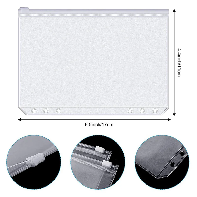 EDT-96 قطعة جيوب الموثق 6 ثقوب سستة الموثق الحقيبة المجلدات واضحة للماء PVC أكياس أوراق فضفاضة (A6)