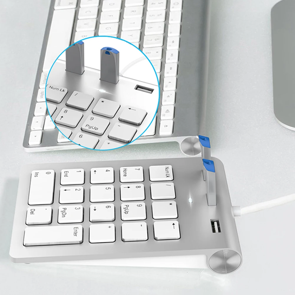 USB & Type C Wired Digital Keyboard with 3 USB2.0 Port Hub 18 Keys Accounting Number Pad External Keypad for Laptop Desktop PC