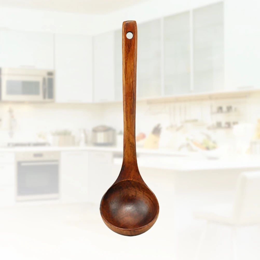 

5 pcs Wooden Soup Spoon Natural Round Long Handle For Cooking Stirring Mixing Salad Honey Tea Camping Kitchen Utensil Tool