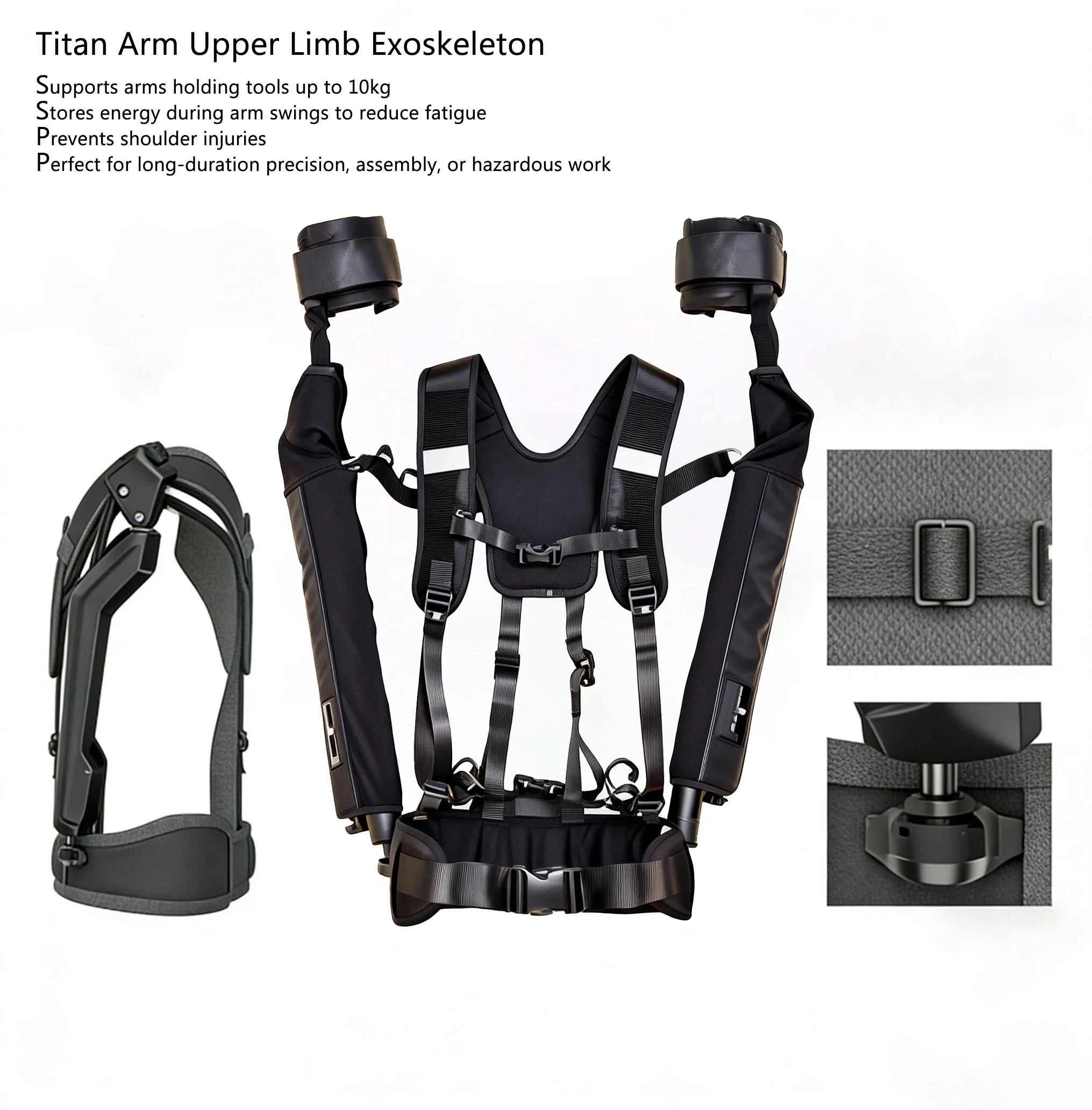

Titan Arm Upper Limb Exoskeleton 10kg Tool Support Energy Storage For Fatigue Reduction Shoulder Injury Prevention