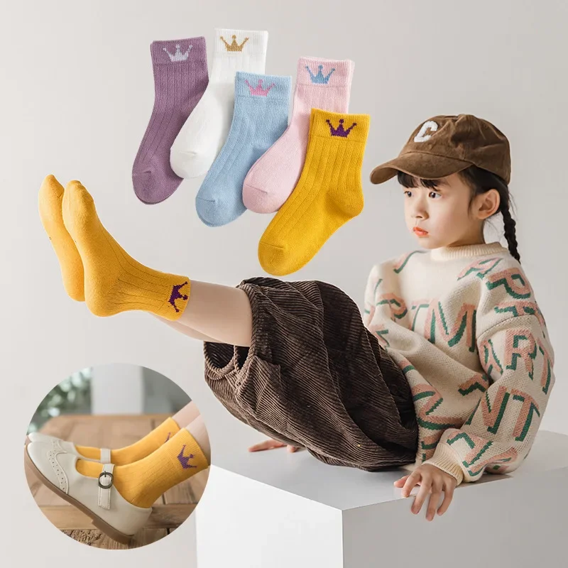 

10 Pieces=5 Pairs Children Socks Spring&Autumn Cotton High Quality Candy Colors Girls Socks with Boys Socks 1-12 Year Kids Socks