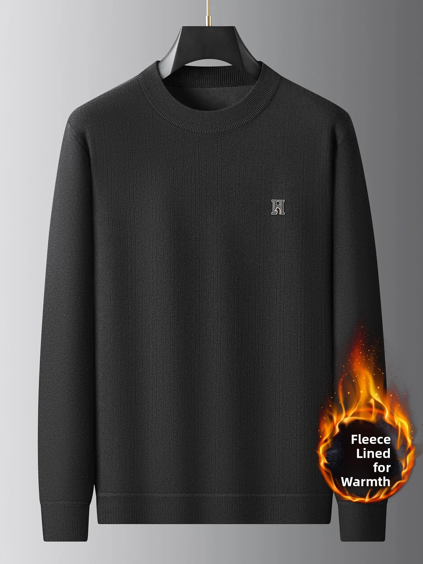 

Men's Fce Lined Knitted Sweater Thi Warm Loose Fit Large Size Winter Faion Casual Wear round Ne Knitwear