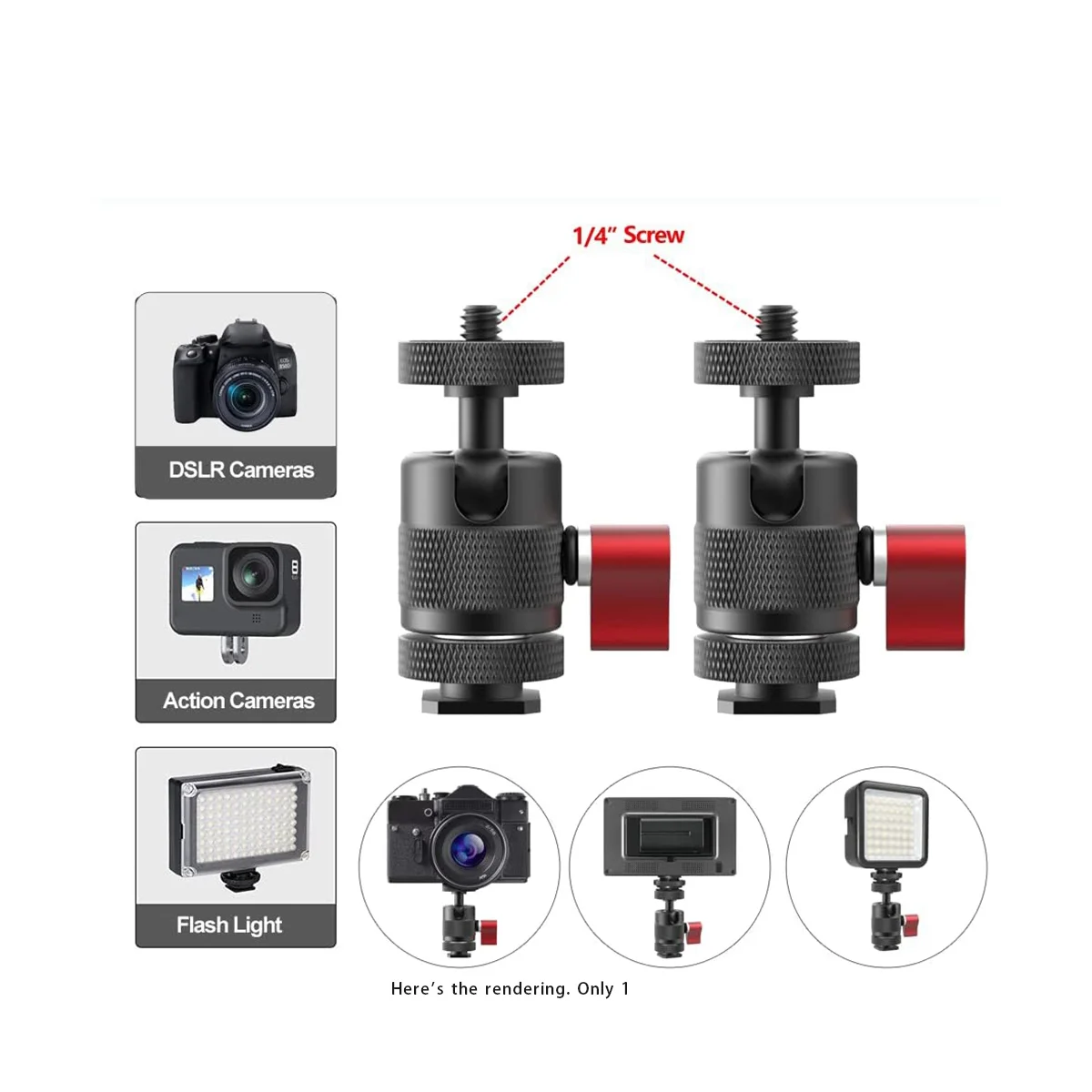 Mini Tripod Ball Head Swivel Ball Head 1/4Inch Removable Cold Shoe Mounts Adapter for DSLR Camera Monitor Camera Parts