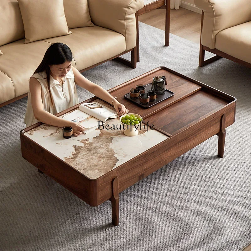 

ls 51North American black walnut rock slab coffee table living room household solid wood coffee table