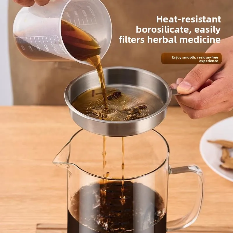 Food Grade Glass Measuring Cup with Scale for Kitchen Baking High Temperature Resistant with Lid for Medicinal Herb Filtering view 2