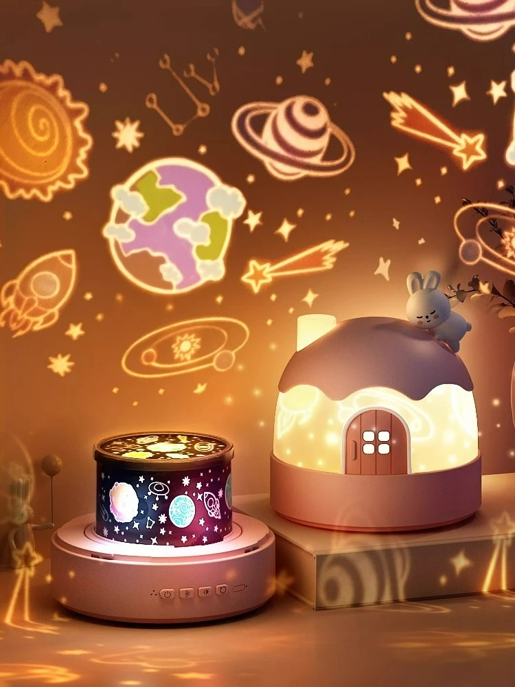 Kid Sterrenhemel Projector Nachtlampje Gloeiend Speelgoed Slaapkamer Plafond Fantasie Roterende Sterren Maan Muziekdoos voor Baby Kerstcadeaus