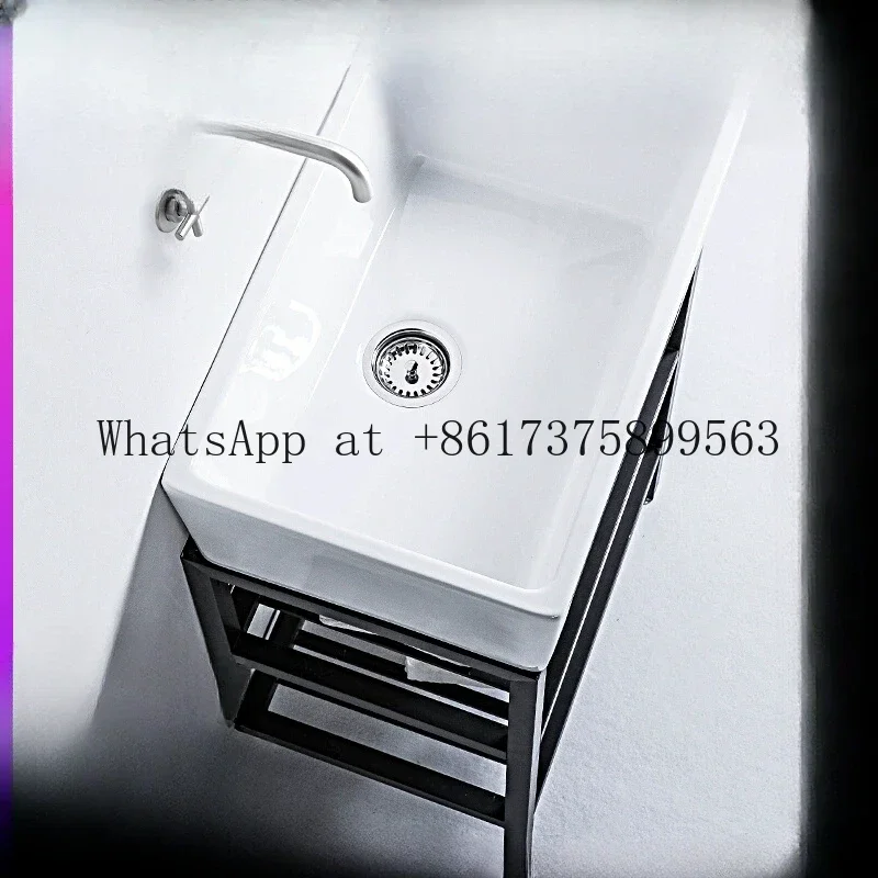 Floor-to-Ceiling Cream Bathroom Cabinet Balcony Small Apartment Washbasin Ceramic Sink Laboratory Furniture