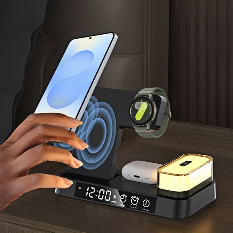 3 in 1 Wireless Charging Station for Galaxy S26 S25 Z Flip 7 6 Galaxy Watch 8/7 Phones with Alarm Clock Night Light Galaxy Buds