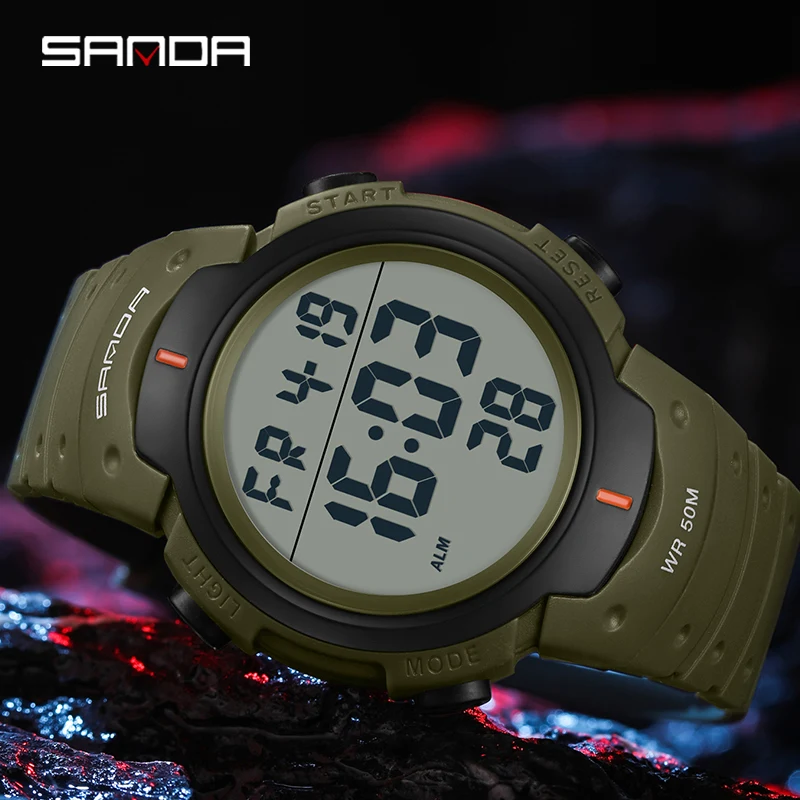 SANDA 269 Fashion Electronic Watches for Man Luminous Alarm Clock Shockproof Large Dial Sports Casual Men's Digital Wristwatch
