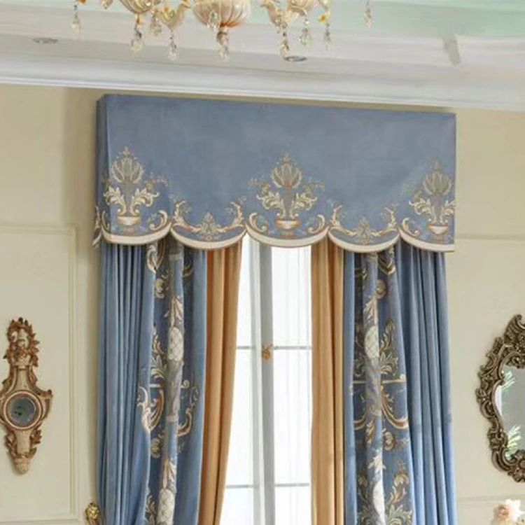 High-class embroidered velvet thick blue cloth blackout curtain valance C129