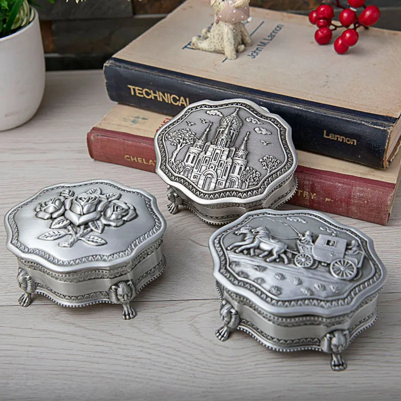 Creative Castle / Rose / Carriage pattern  Jewelry Storage Case  Alloy Metal Jewelry Box Organizer Gift Boxes Z099