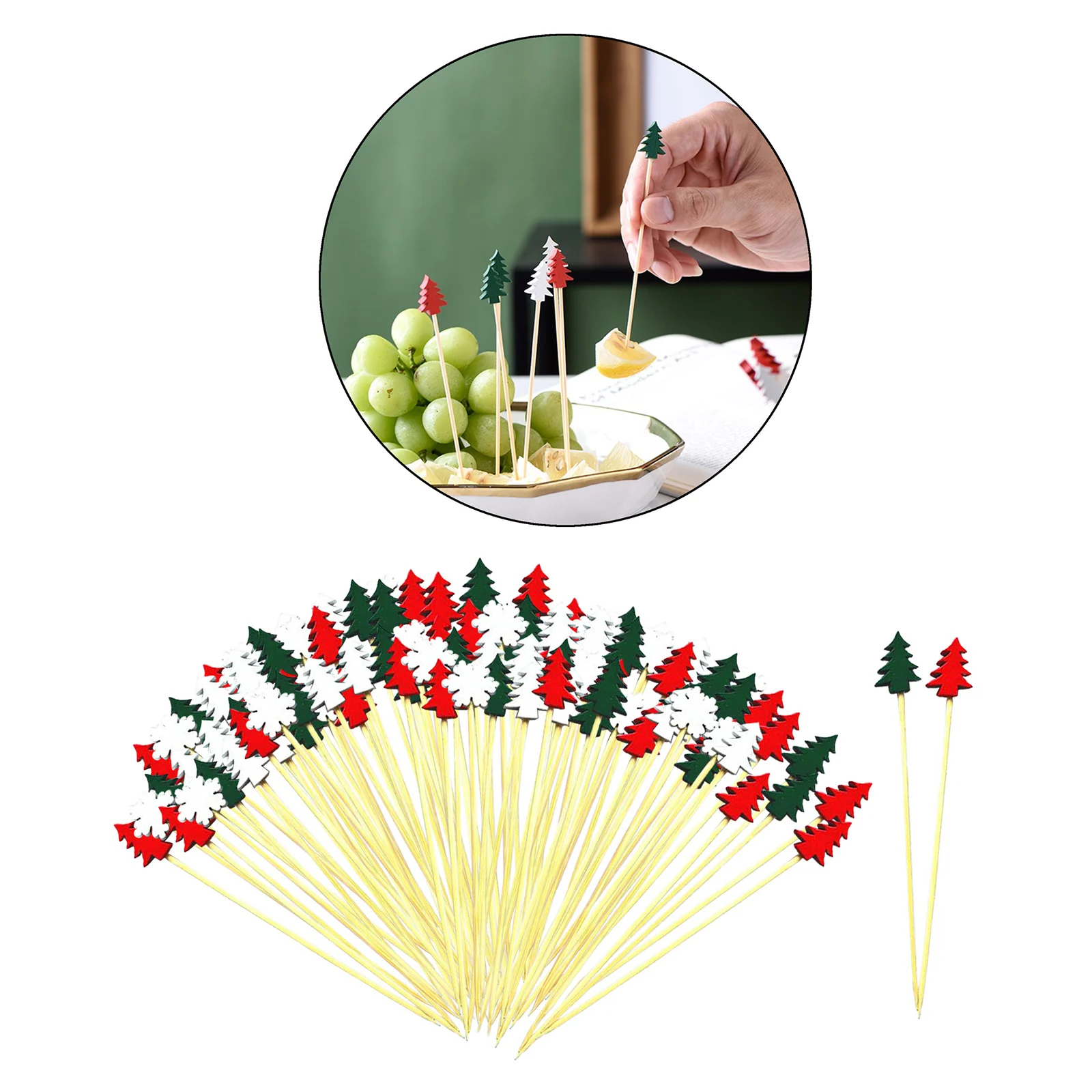 50PCS Christmas Bamboo Sticks Skewer Disposable Snowflake Xmas Deseert Fruit Sticks Toothpicks Picks for Christmas Party Bar ktv