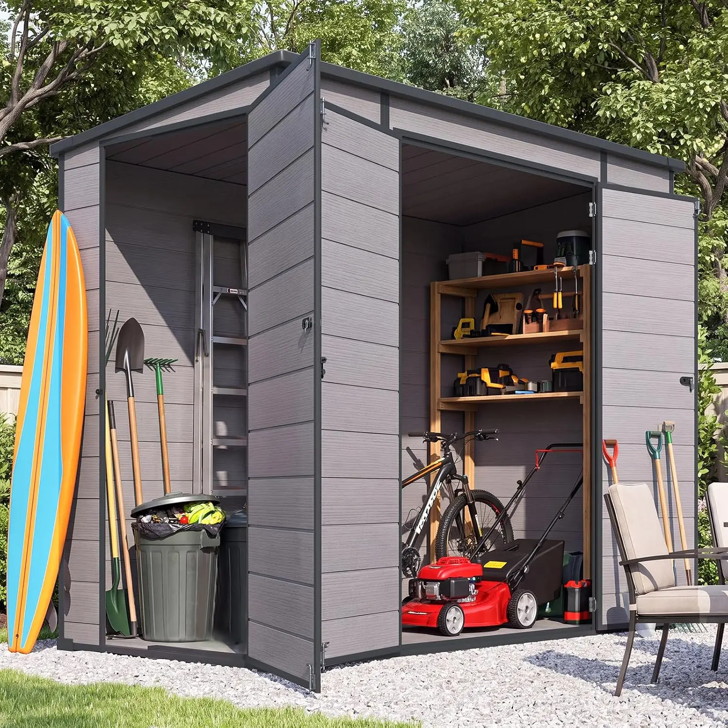 4'x8' Resin Outdoor Storage Shed, Lean to Plastic Shed with Base | Dual-Access Keyless Lockable Doors, 143 Cu.Ft, Custom