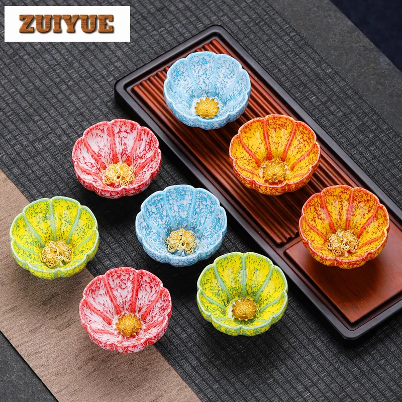 Multicolor Kiln Fambe Ceramic Teacup Handmade Gold Peacock Temmoku Glaze Tea Bowl Teaset Home Large Tea Bowl Jianzhan Master Cup