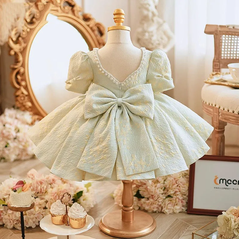 Vestido de baile de princesa para bebé niña, vestido de fiesta de boda con diseño de lazo de cuentas, Moda Infantil, banquete de cumpleaños, g64