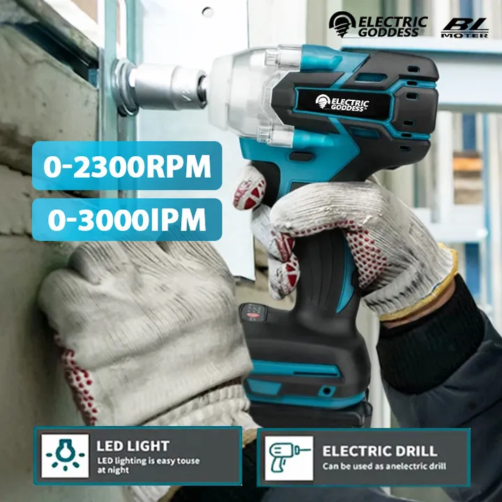 Electric Goddess DTW285 520N.m High Torque Brushless Electric Impact Wrench 1/2 & 1/4 Inch Compatible For 18V Makita  Battery