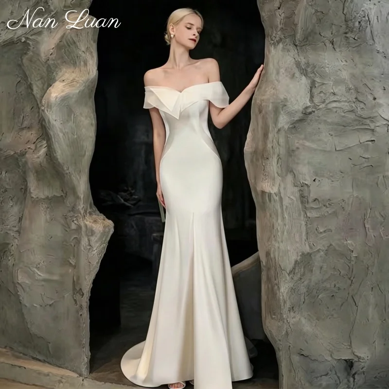 Romantic Satin Wedding Dress Mermaid Off Shoulder Bow Detail Bridal Gown Vestidos De Novia Customized