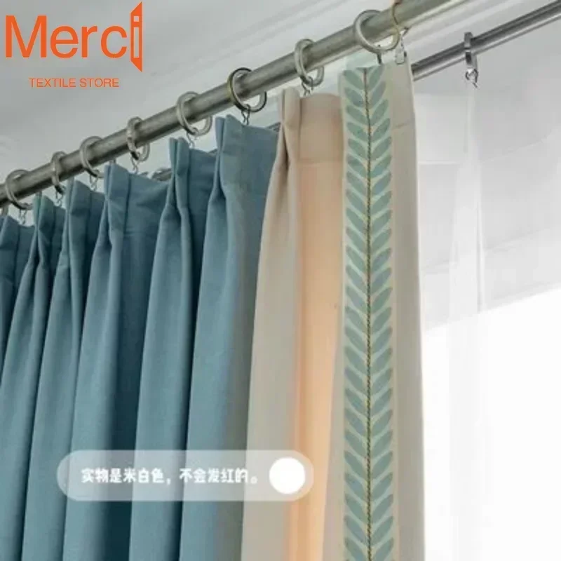 Modern Blue Curtains for Living Dining Room Bedroom Chenille Lace Stitching Thickening High Shading Window Drape Custom Size