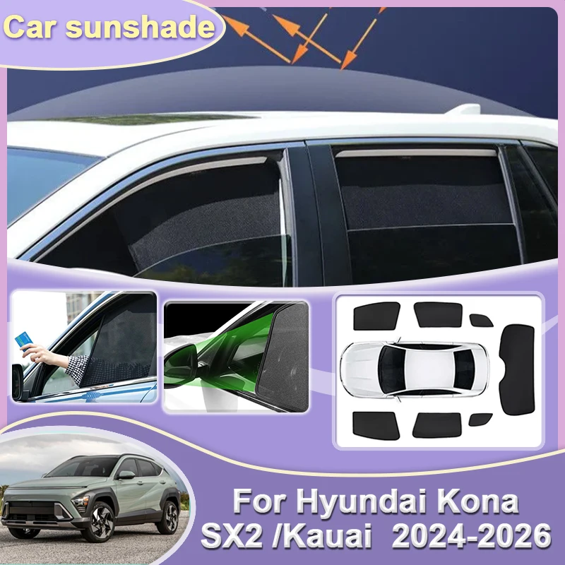 

Car Mesh Sunshades For Hyundai Kauai Accessories Kona SX2 2024 2025 2026 Coverage Sunshade Sunscreen Window Magnetic Sun Visor