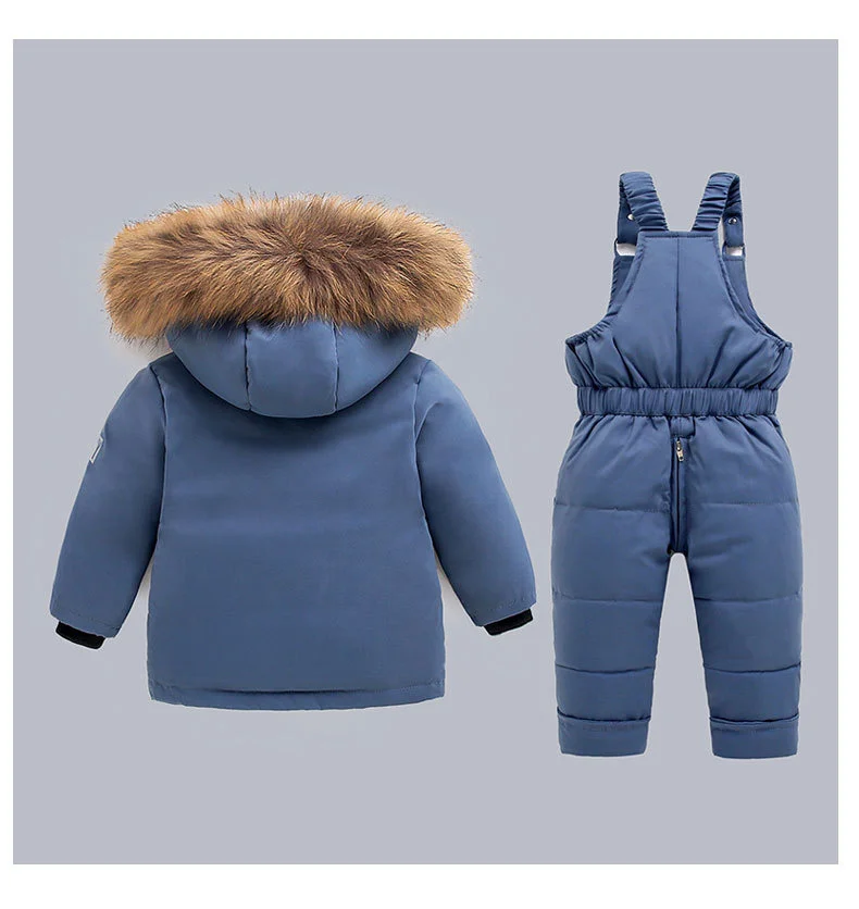 Winter Warm Down Jackets Boys Thicken Jumpsuit Parka Overalls Baby Toddler Girl Clothes Kids Snowsuit Children Clothing Set 2pcs