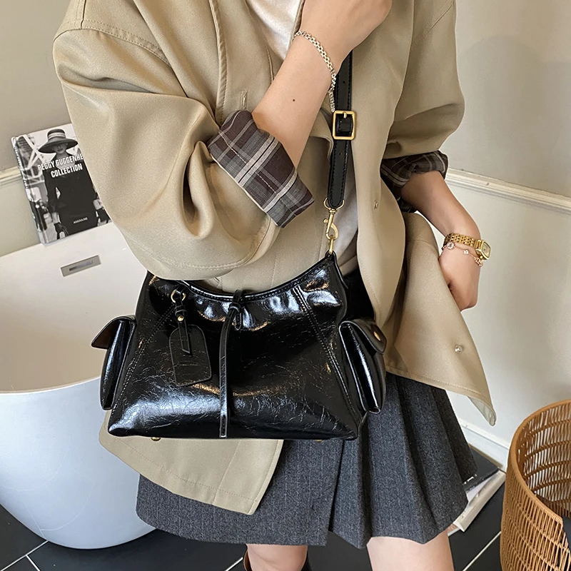 

Retro-Inspired Women's 2-in-1 Bag - Smooth Glossy PU Solid Color, Large Capacity Ideal for Outings, Shopping & Daily Errands