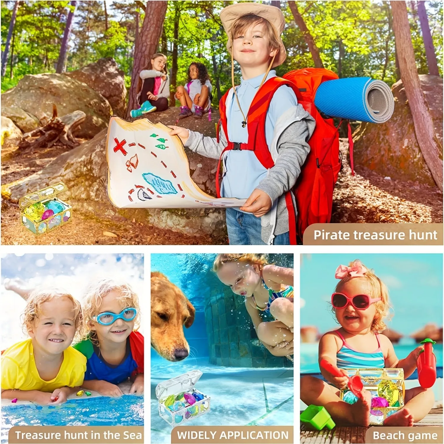 Jeux Aquatiques Enfants 100 Pièces Gemmes Acrylique Pour Plongée - Jouets Piscine Chasse Au Trésor Pirates - Couleurs Vives
