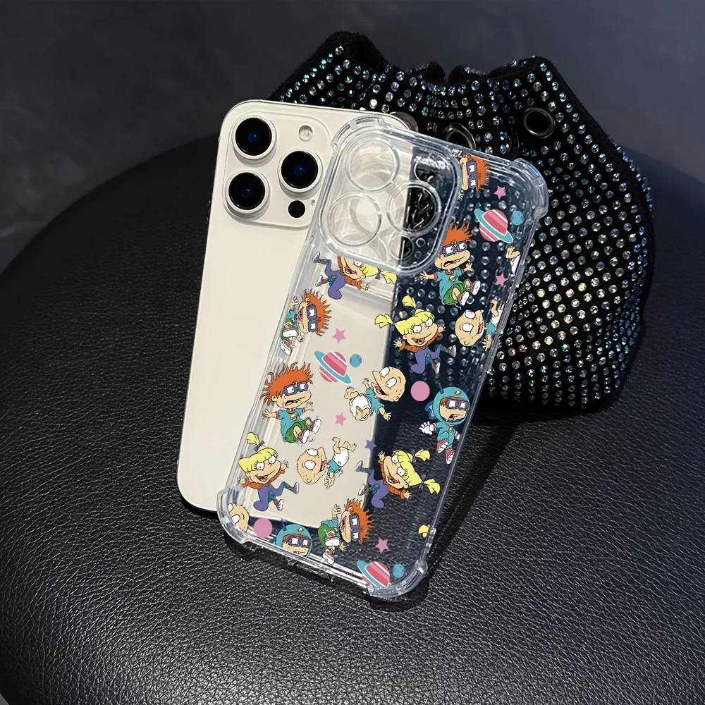 Simpatica custodia per telefono a tema anime per iPhone 16 15 14 13 12Pro Max con piastra posteriore morbida trasparente per evitare che cadono.