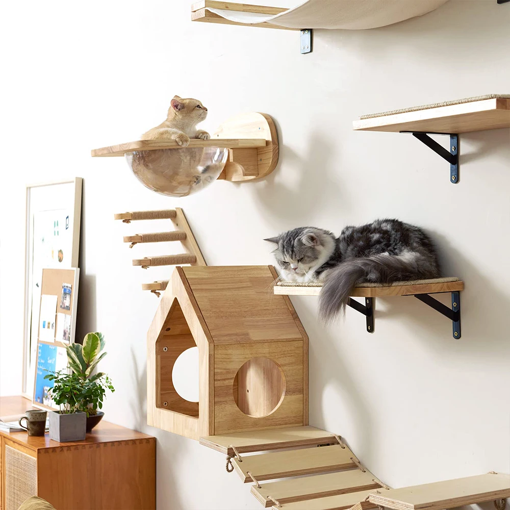 Cat Wall Furniture Floating Wall Shelf With Cat Scratching Post Climbing Perches Hammock Wall Steps For Sleeping Playing Res