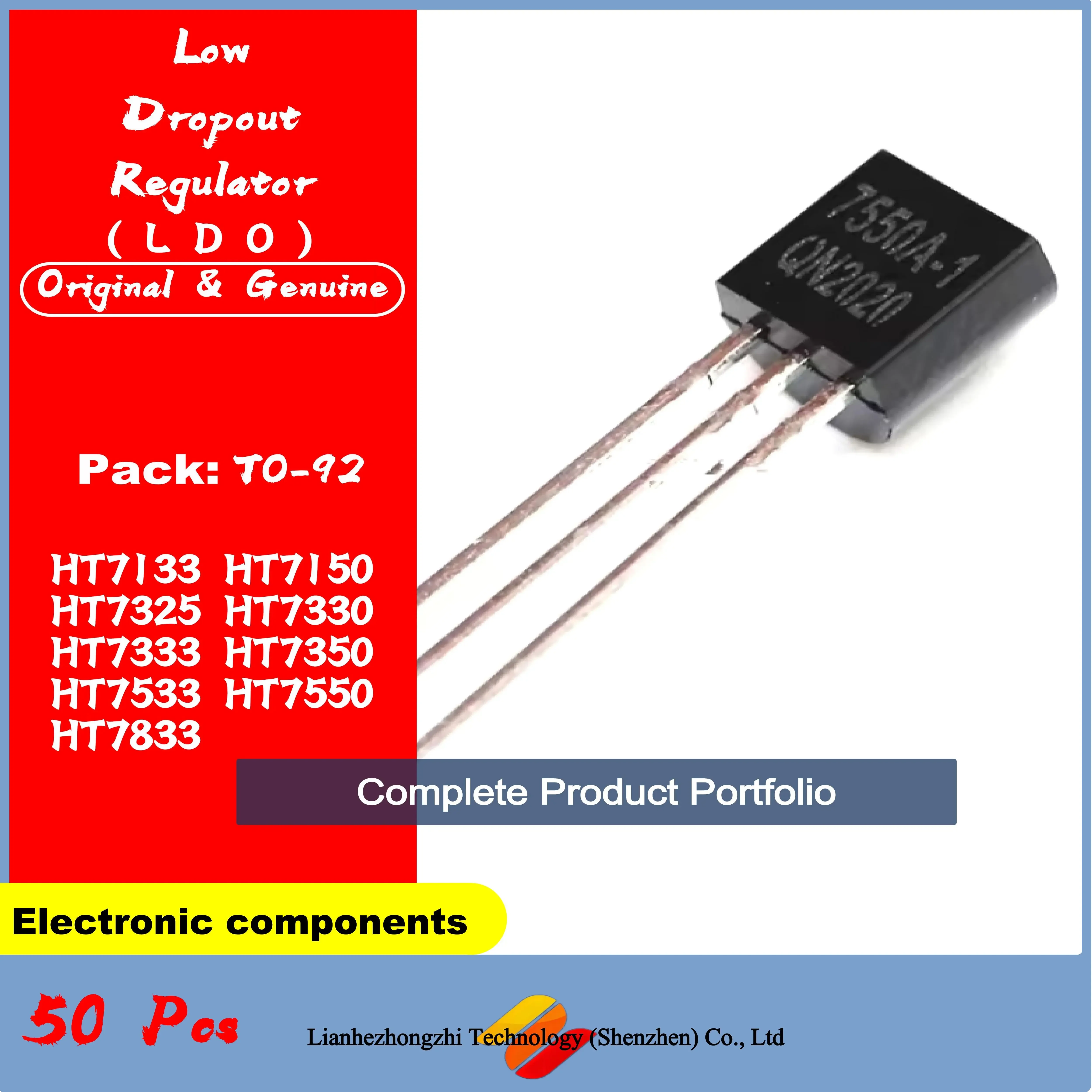 

50Pcs/LOT NEW Low Dropout Regulator LDO HT7133 HT7150 HT7325 HT7330 HT7333 HT7350 HT7533 HT7550 HT7833 TO92 TO-92