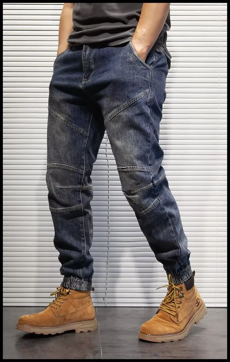 Jeans Men Cotton Denim Trousers Multi Pocket Cargo Jeans Fashion Denim Pants Side Pockets Pants