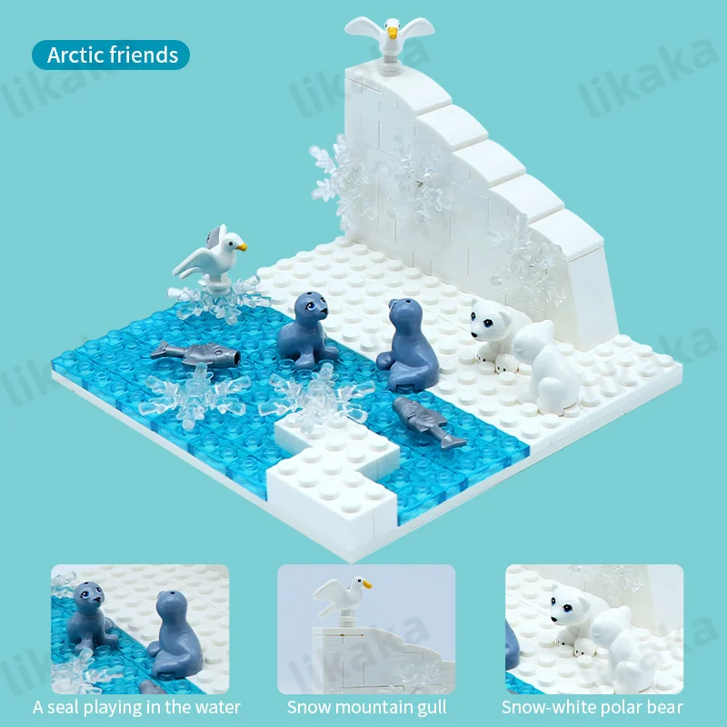 MOC Penguin Glacier Building Blocks Polar Bear Bricks Toys Icy Snow World Montessori Toys for Girls Boys DIY Gift Kids Toys