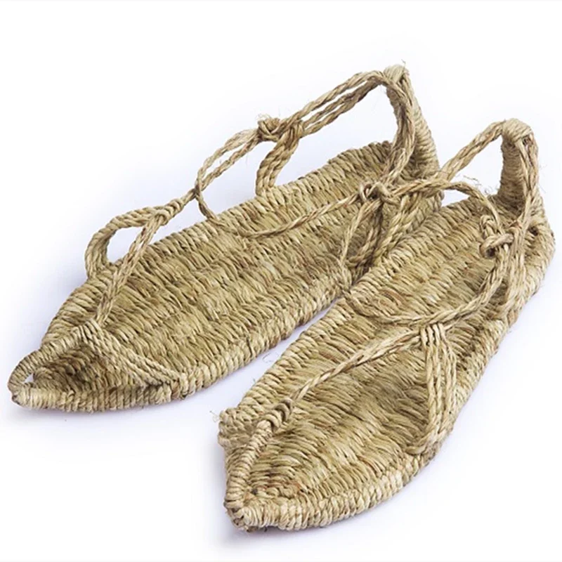 Medieval Shoes Straw Sandals Vintage Hand Made Shoes Slippers for Adult Men Hemp Rope Summer Outfit Retro Props Japanese Anime