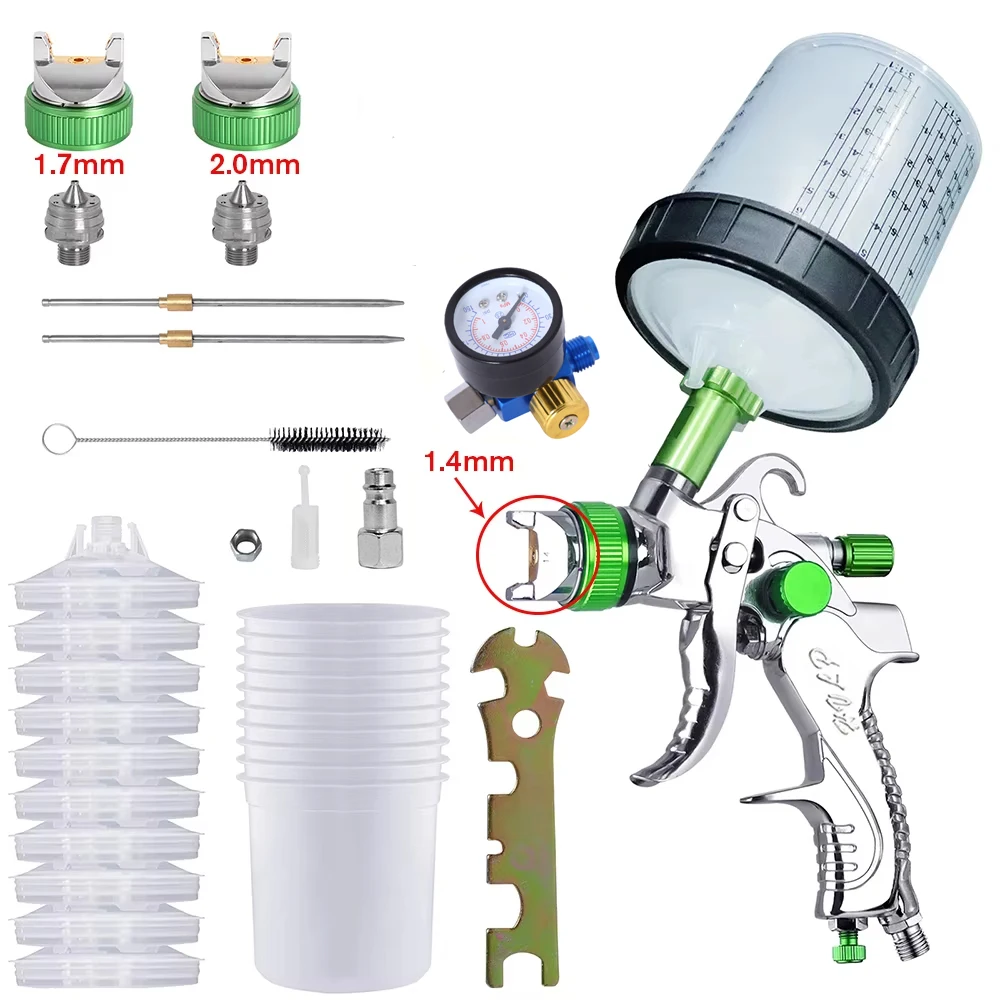 Gravity-Type Spray Gun 1.4/1.7/2.0mm Nozzle Hvlp Spray Gun For Car Painting Tool 10pcs 600ml No Clean Disposable Measuring Cup