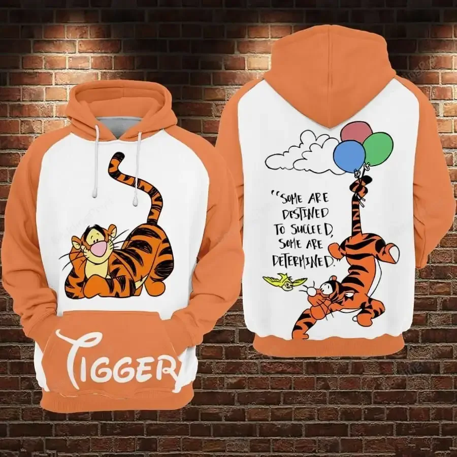 Disney-Unisex 3D All Over Print Hoodie, Winnie The Pooh, Cartoon Tiger, Outono, Homens e Mulheres