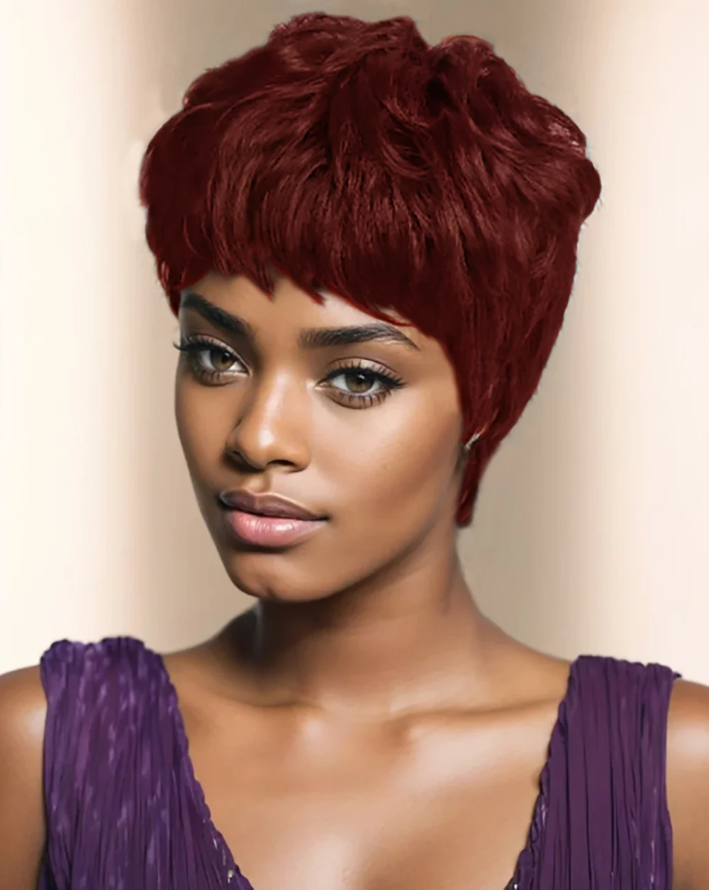 NicelGagwig-Perruques Synthétiques Rouges Naturelles avec Frange Ondulée, Coupe Pixie Courte, Coiffure Courte pour Femme Noire