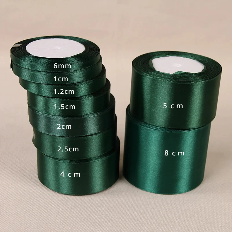 25Yards/Roll Dark Green Single Face Satin Ribbon DIY Handmade Crafts Bow Material Christmas Party Gift Box Wrapping Ribbon