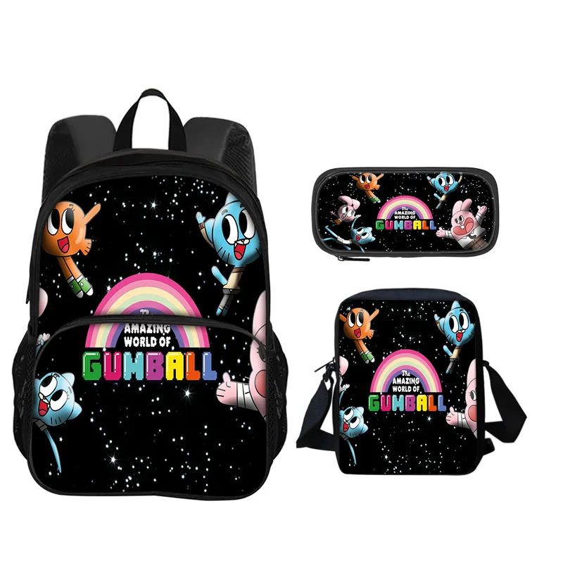 The Amazing World of Gumball Round Front Bag Backpack Pen Bag Shoulder Bag 3Pcs Set Cartoon Anime Printed Student Boys and Girls