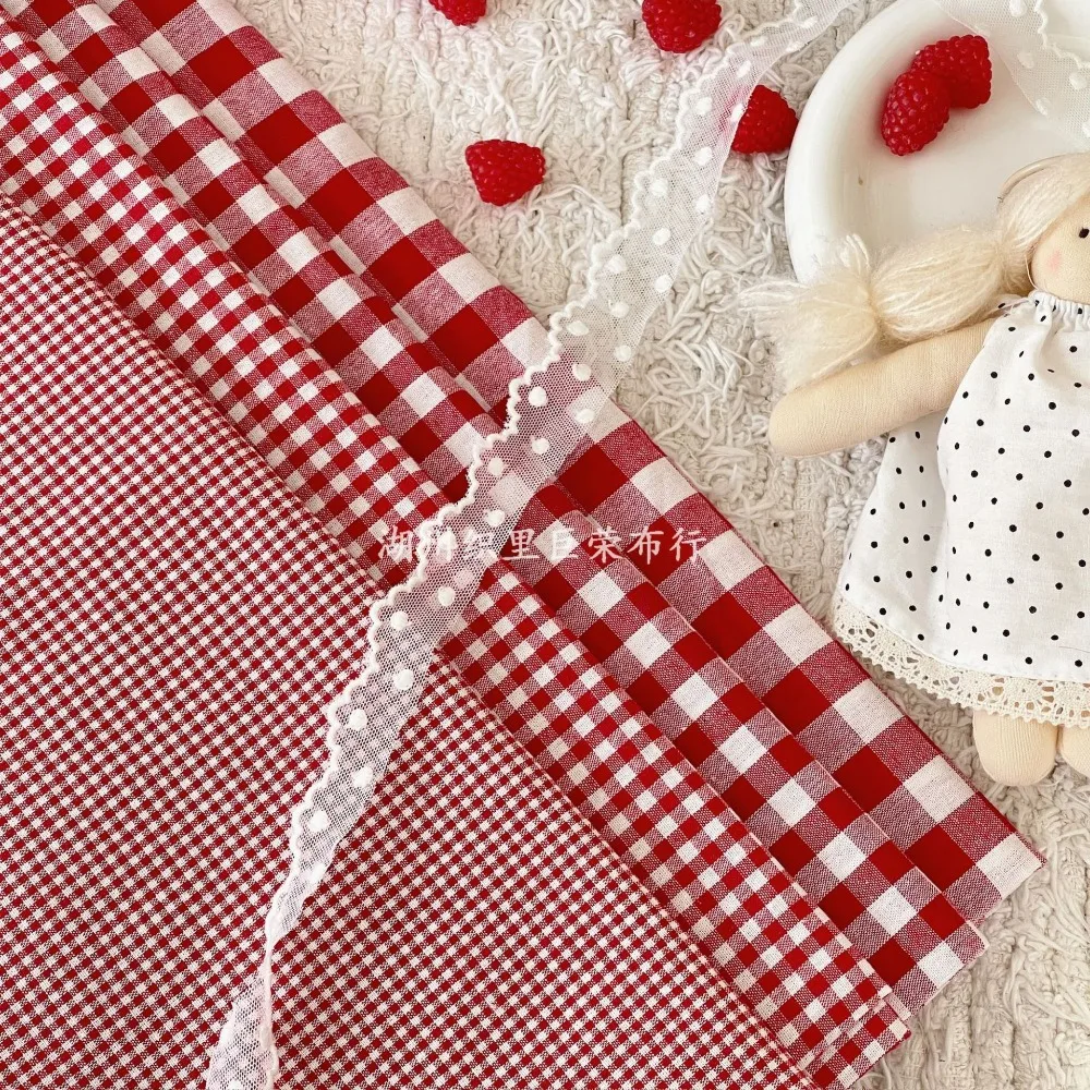 140x50cm Roter Gewaschener Baumwollstoff mit Schöner Karomusterung aus Reiner Baumwolle für Damenhandtaschen und Haaraccessoires Sewi – Detail 12