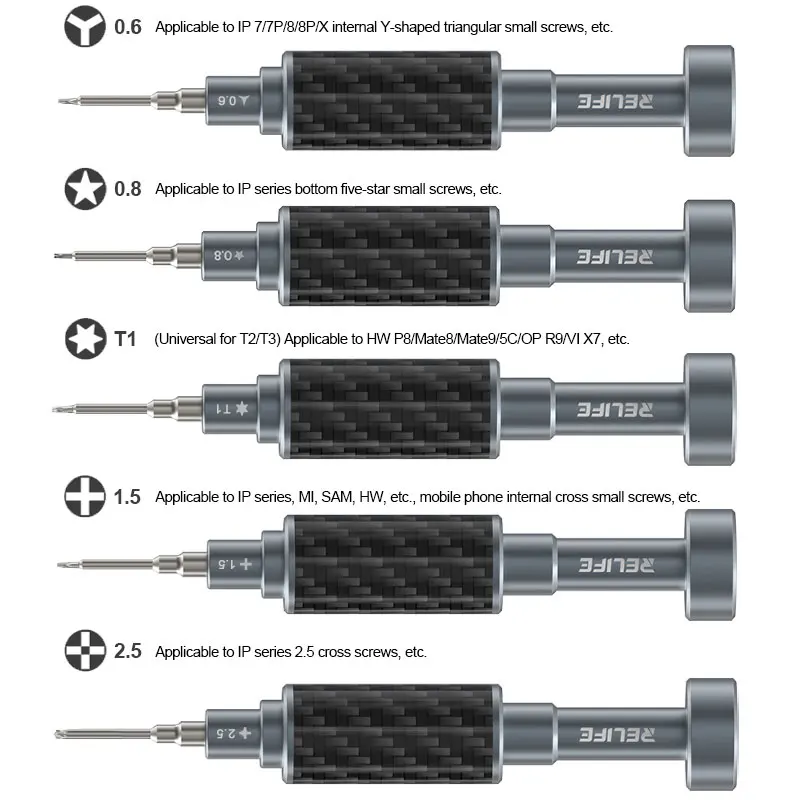 RELIFE RL-729A Set di cacciaviti in fibra di carbonio King con cannone in acciaio Finitura in fibra di carbonio, strumenti di riparazione per punte