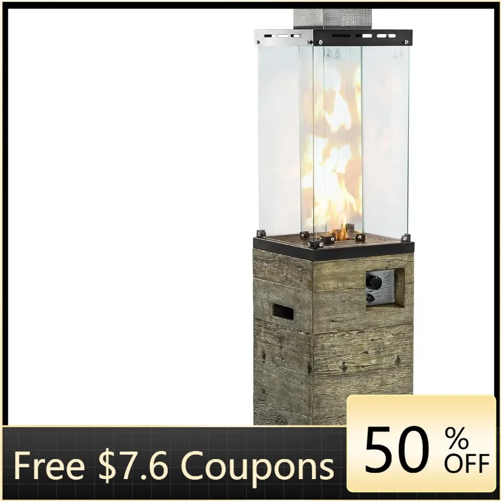 Patio Propane Heater,Standing Heater with Double-Layer Wind-Shield Glass, Gas Tank Holder, Wheels and Vent Top, Waterproof Cover