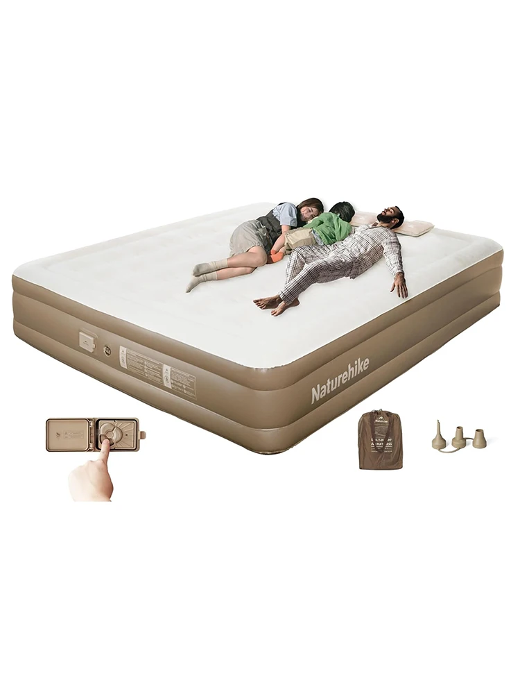Naturehike Luftmatratze 38cm Selbstaufblasend mit Pumpe Aufblasbares Gästebett für Outdoor Camping Zuhause 2/3 Personen Schlafmatte