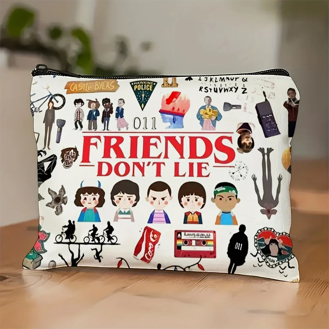 TV-Programm-Make-up-Tasche – multifunktionale, niedliche Tasche mit Reißverschluss für Damen, Aufbewahrungstasche mit Cartoon-Buchstaben, perfekte kleine Reise-Aufbewahrungstasche
