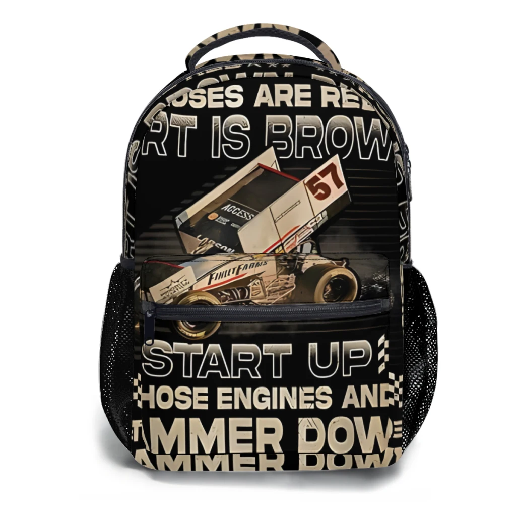 New Fashionable Dirt Track Racing Kyle Larson Champion Sprint Car Pattern School Bag  Print Backpack 17inch