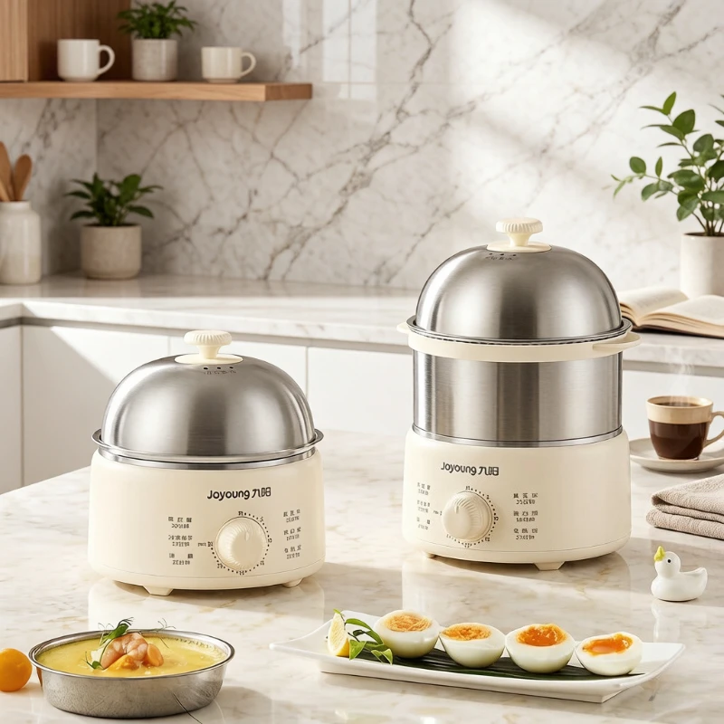 316L Stainless Steel Egg Cooker with Timer, 2-Tier Automatic Shut-Off Steamer, Durable Breakfast Maker for 1-3 Persons Home Use