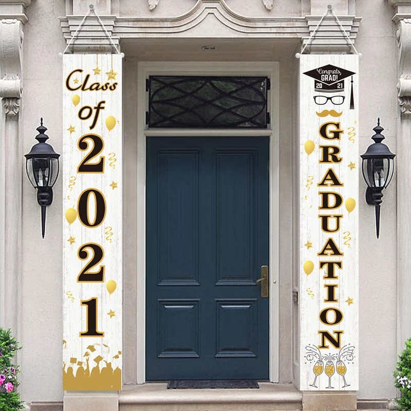 Graduation Decorations - Class Of 2021 & Congrats Graduation Porch Sign Banners Graduation Party Supplies