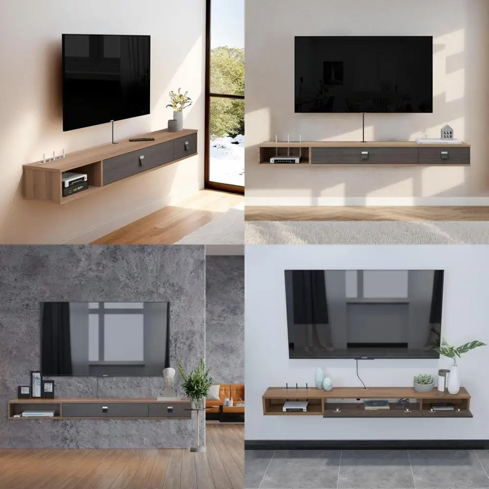 

55-inch Wall-Mounted Floating TV Shelf with Media Console and Entertainment Center