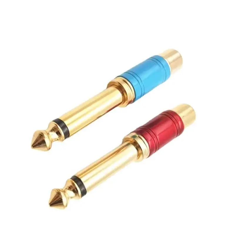 2pcs red+ blue 6.35 male to RCA female audio mixing console plug Gold plated 6.5mm to AV jack convert  socket adapters
