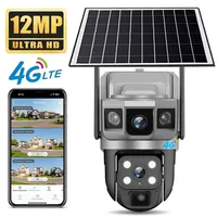 4G Sim 12MP Solar Camera Outdoor Dual Lens Three Screen 6K IP Camara Solar Panel CCTV Security Built in Battery PIR Cam V380